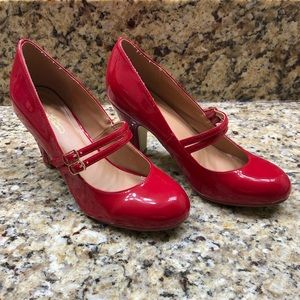 Red Mary-Jane style pumps
